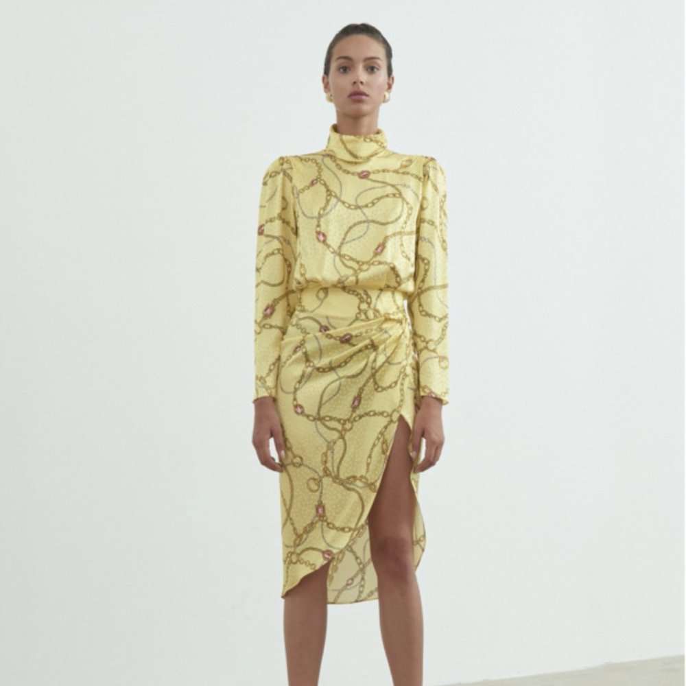 RONNY KOBO Kaira Chain-Link Printed Satin Dress